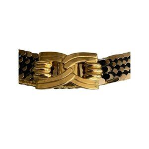 Vintage Gold Mesh Belt Interlocking Clasp Disco Rave Party Glam